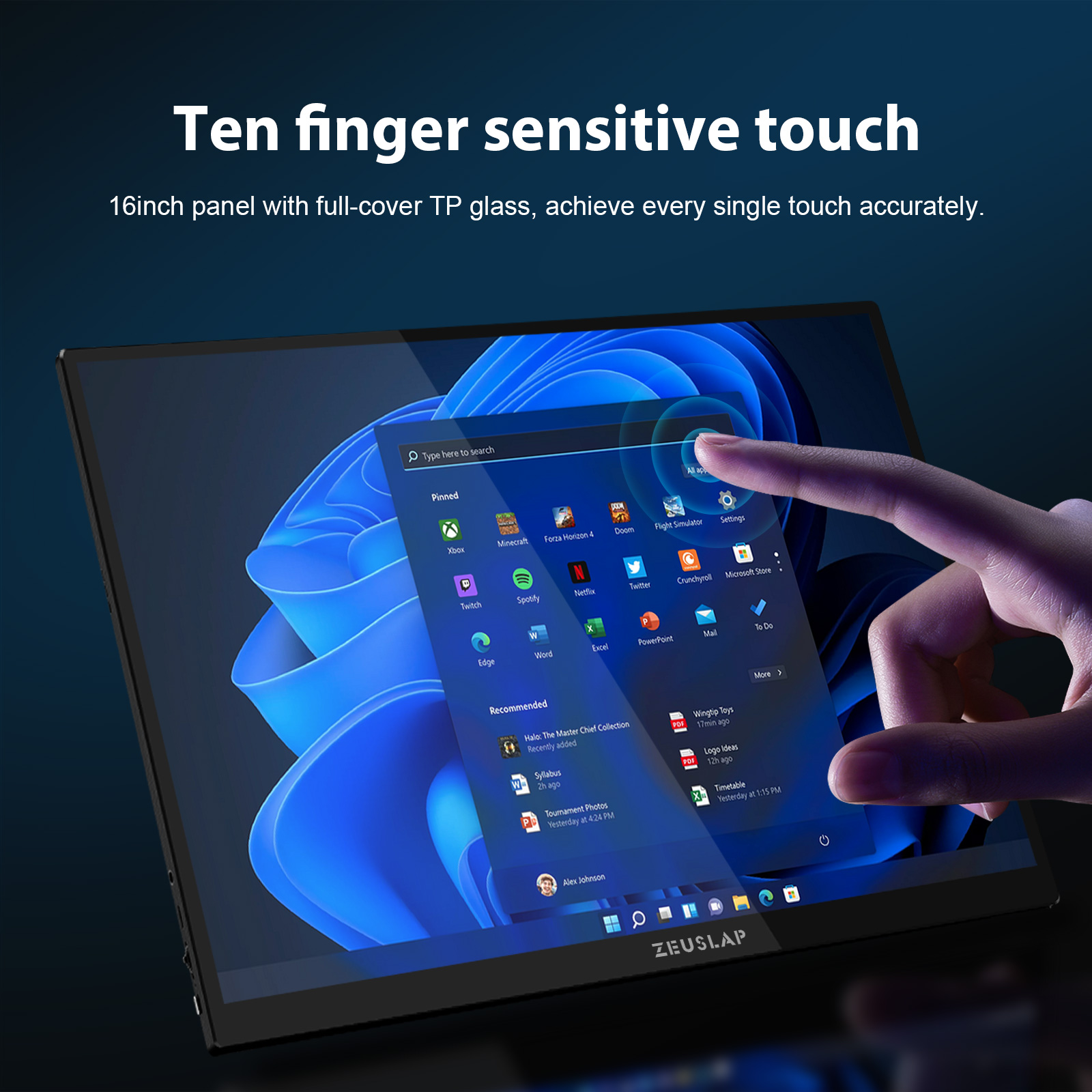 ZEUSLAP 16 Inch Touchscreen Portable Gaming Monitor - 2560*1600 144Hz 100% sRGB 16:10 Portable Screen