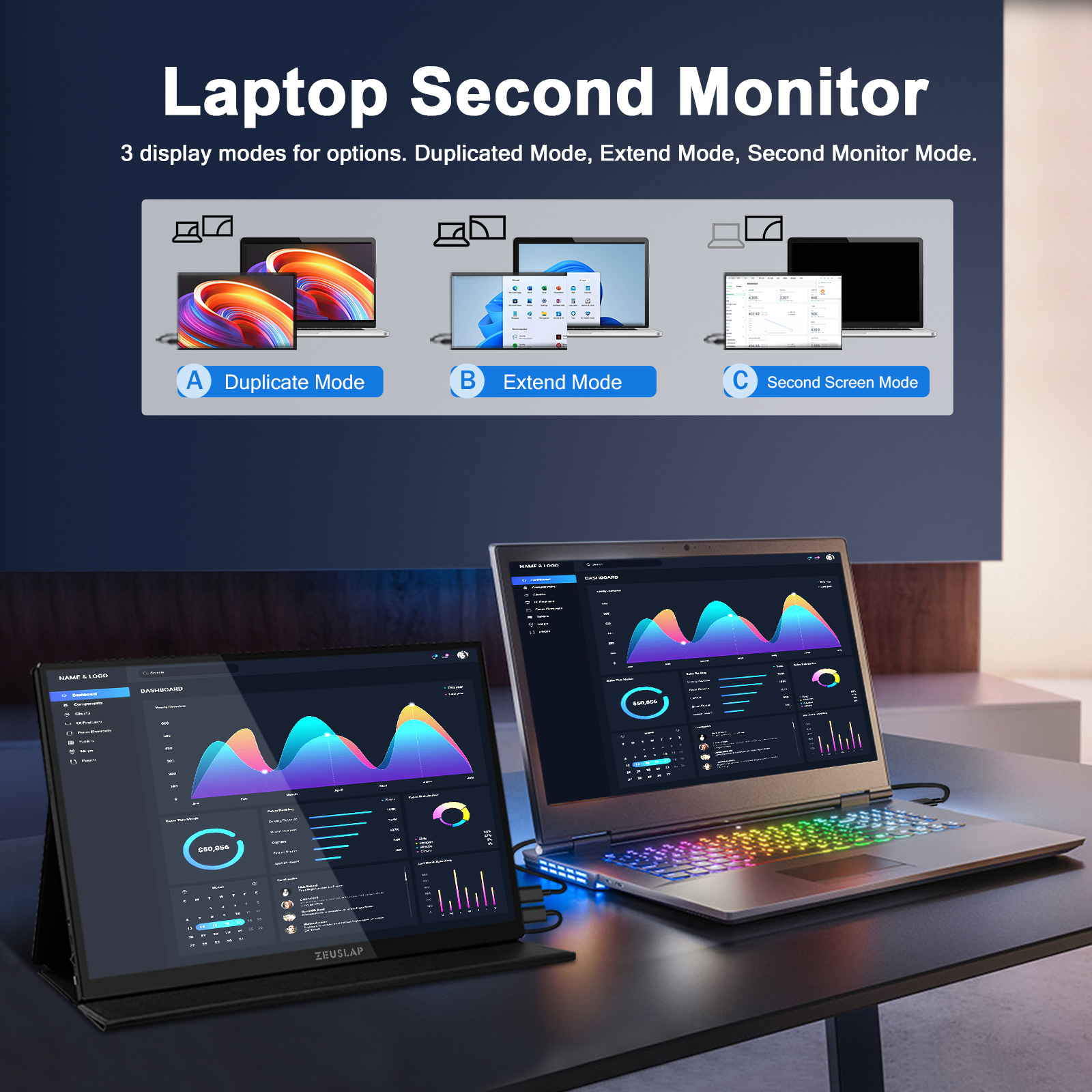 ZEUSLAP 16 Inch Touchscreen Portable Gaming Monitor - 2560*1600 144Hz 100% sRGB 16:10 Portable Screen