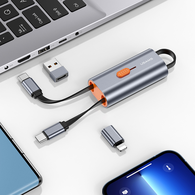 USAMS SJ560 4 in 1 Multifunctional 60W PD Fast Charging cable foldable 60W PD type c to type c fast charging data cable