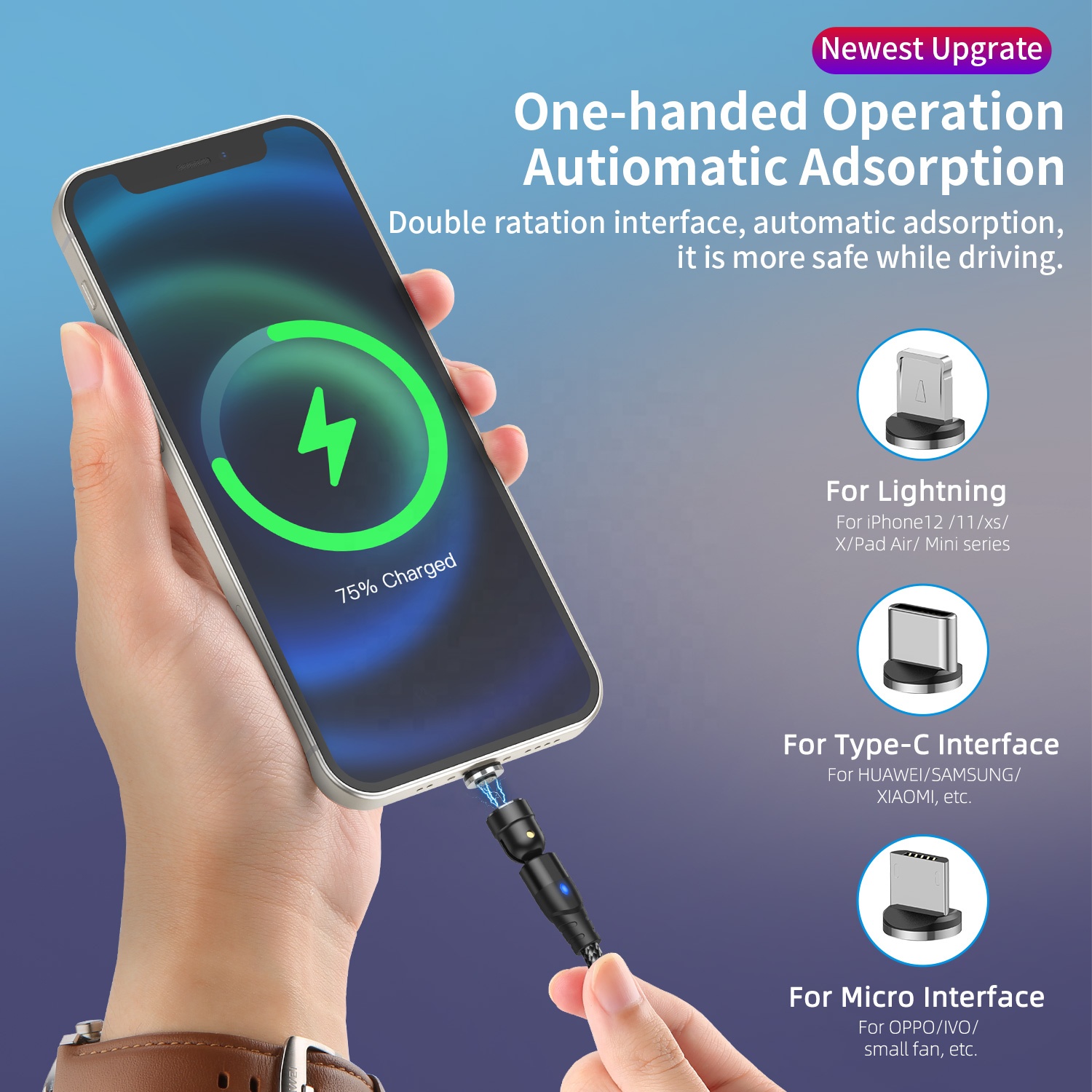 USLION PD60W 3 in 1 USB C To Type C 540 Magnetic Cable Charger Charging Cable Magnet Data Cables For iPhone 14 For Macbo