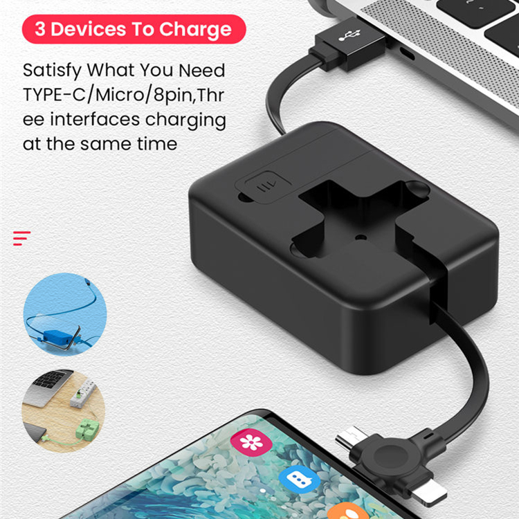  Colorful 3 in 1 adjustable  Phone Holder charger cable Fast Charging Data Cable For iPhone Micro Type C Extensio