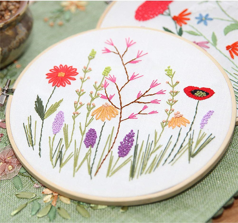 22-2022 New Embroidery Flower Handmade Needlework DIY Embroidery Starter Kits with Plastic Wooden Hoop