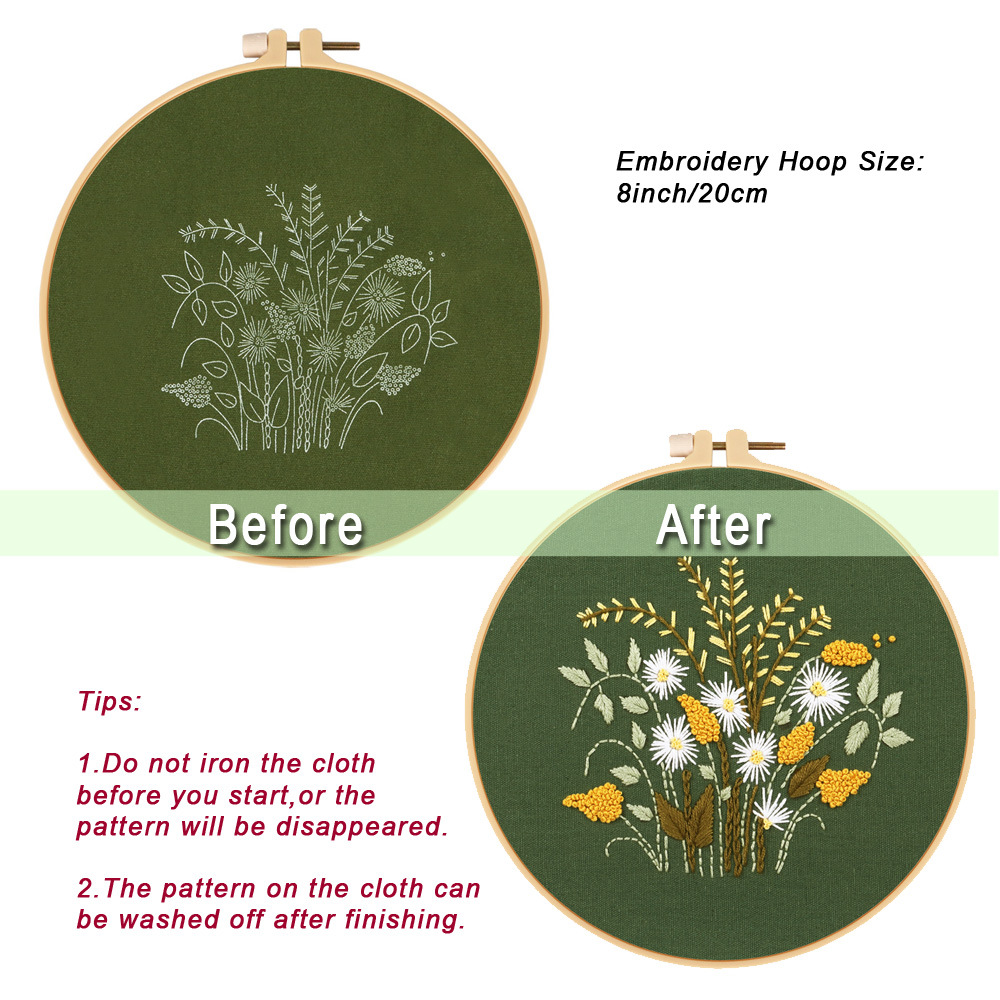 Dandelion Embroidery DIY Handmade Craft Kit for Beginner Printed Needlework Sewing Art Wall Embroidery Painting Home Dec