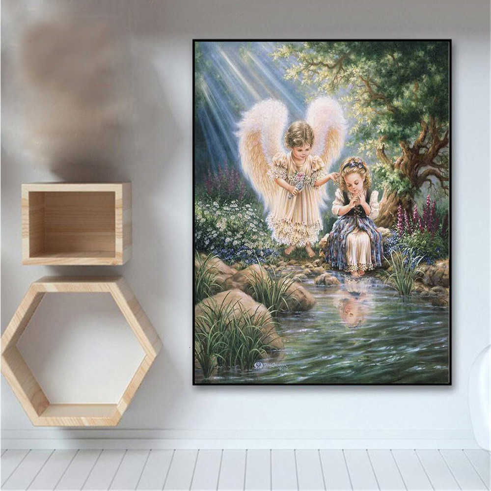 HUACAN Angel Cross Stitch Kit Embroidery Cotton Thread Mosaic Painting Girl  Needlework 14CT Christmas Decorati