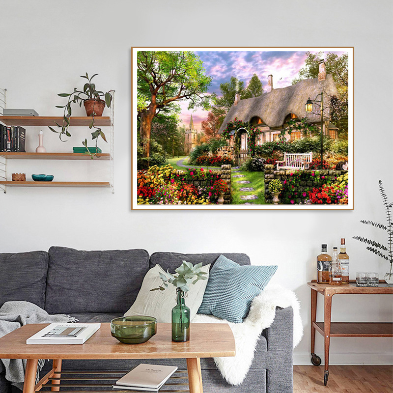   low MOQ Handmade Needlework printed cross stitch village scenery Metope adornment diy cross stitch kits