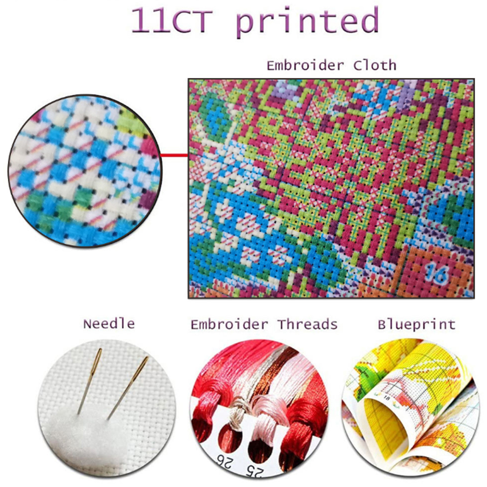   low MOQ Handmade Needlework printed cross stitch village scenery Metope adornment diy cross stitch kits