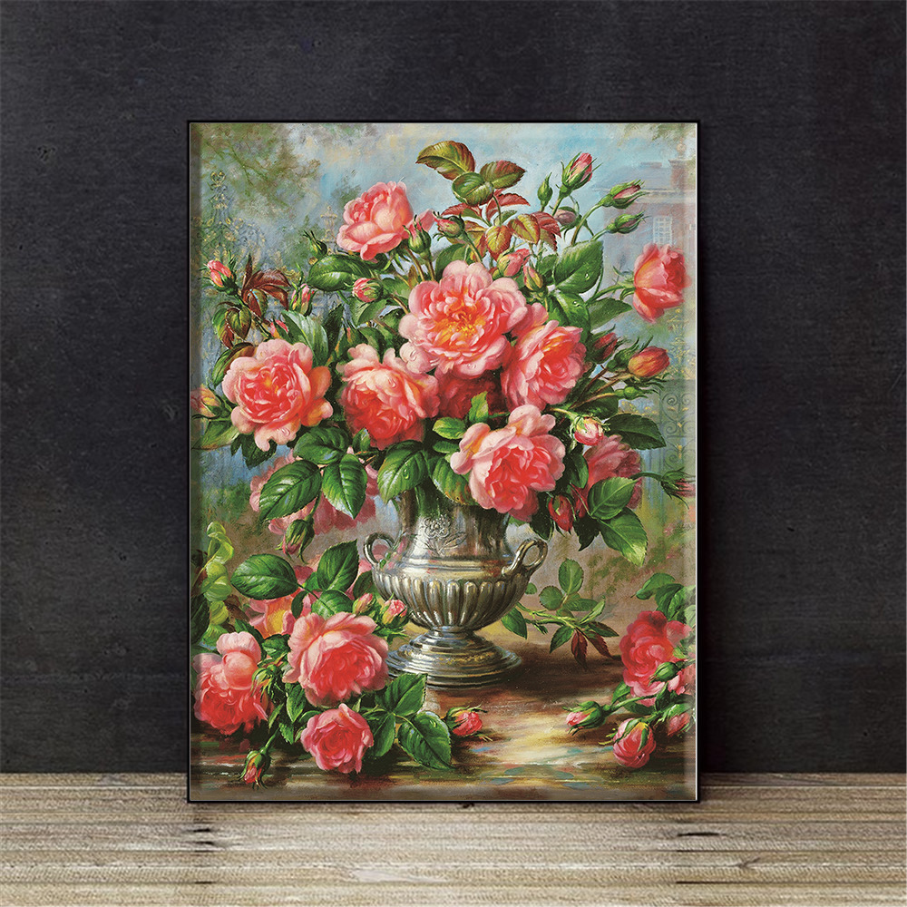 HUACAN Flowers Cross Stitch Kit Embroidery Cotton Thread Mosaic Peony Painting Dropshipping DIY Needlework 14CT Decorati