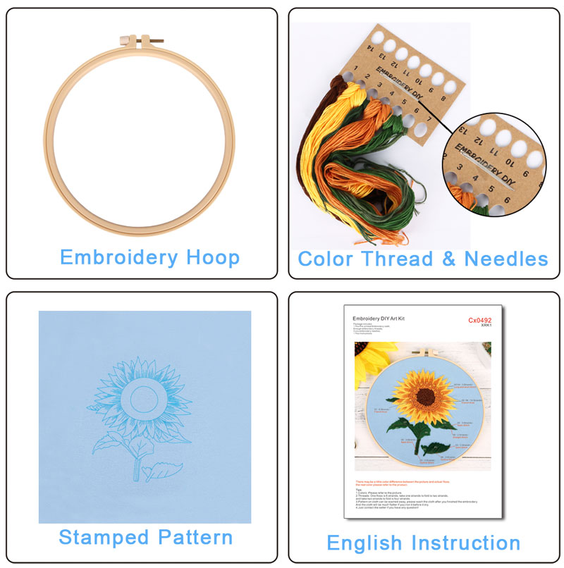 Embroidery DIY Cross Stitch Kits Flower Patterns Needlework Set with Embroidery Hoop Handmade Arts Crafts Sewing Gift