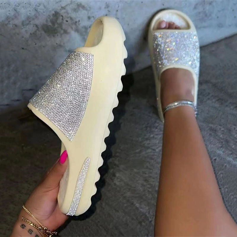 2023 New Women Luxury Diamond Bling Silver Rhinestones Slippers Platform Sandals Slides Slippers Women