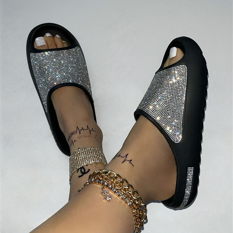 2023 New Women Luxury Diamond Bling Silver Rhinestones Slippers Platform Sandals Slides Slippers Women