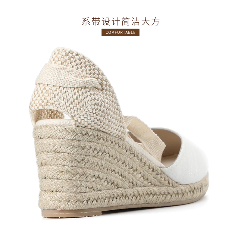  summer fashion wedges canvas shoes women sandals Cover toe shallow mouth Women's ankle-strap sandals espadrill