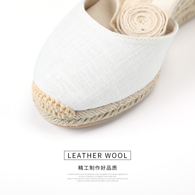  summer fashion wedges canvas shoes women sandals Cover toe shallow mouth Women's ankle-strap sandals espadrill