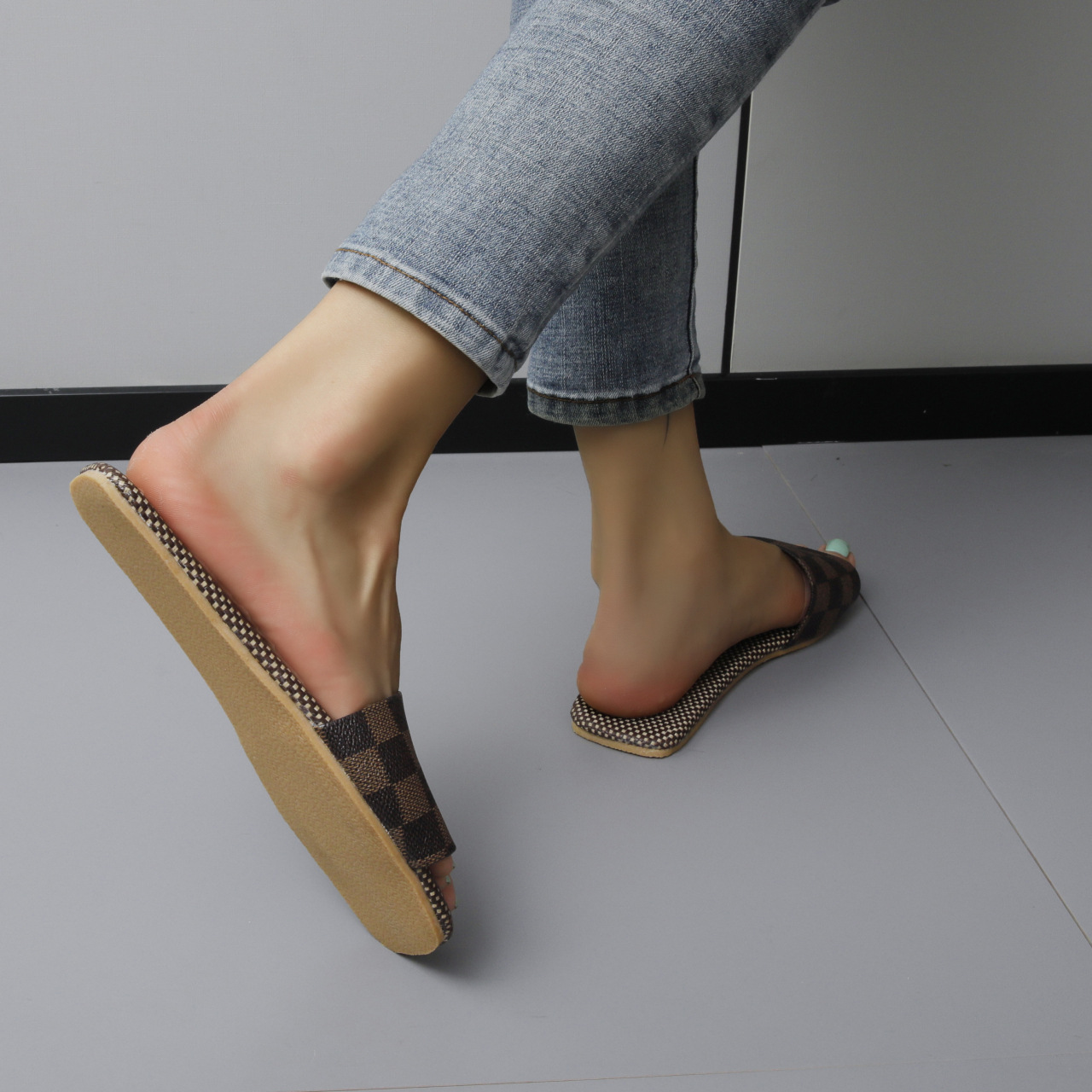 designer sandals women famous brands plaid gg flat sandals women