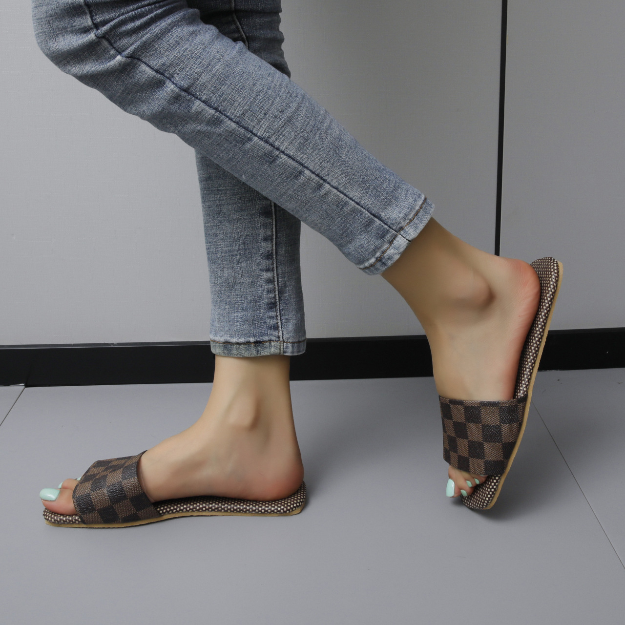 designer sandals women famous brands plaid gg flat sandals women