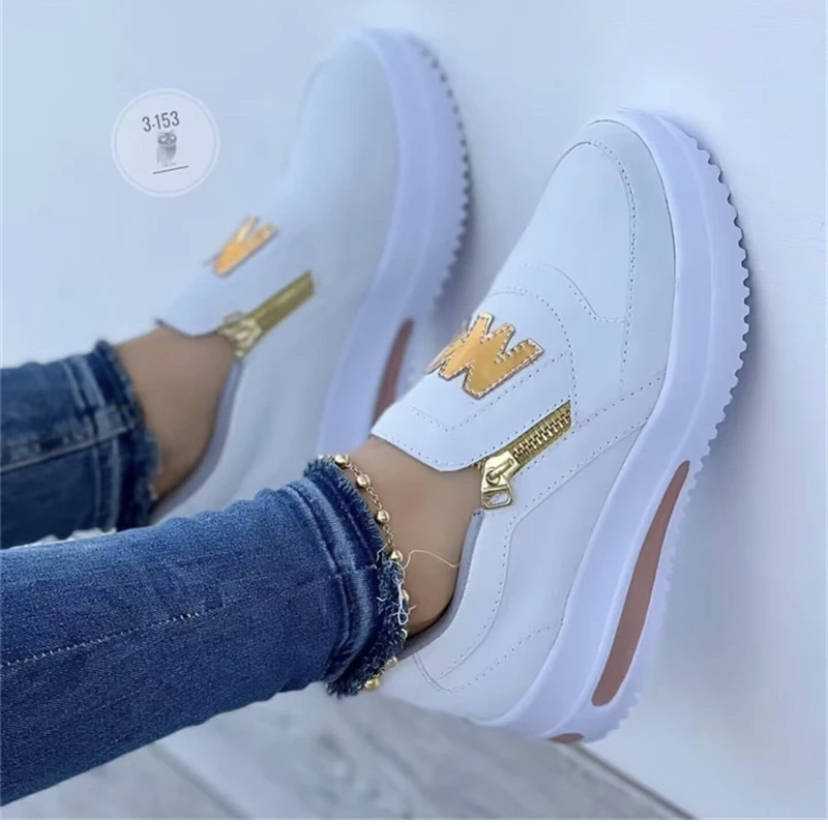 New fashion women sports shoes muffin flat bottom side zipper plain casual plus size 	 walking style shoes