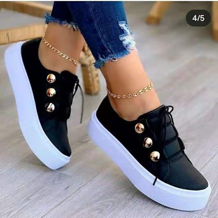 2023  Lace Up Slip On Women Tennis Sneakers Ladies Thick Sole Casual Shoes Solid Color Flats Walking Style Shoe