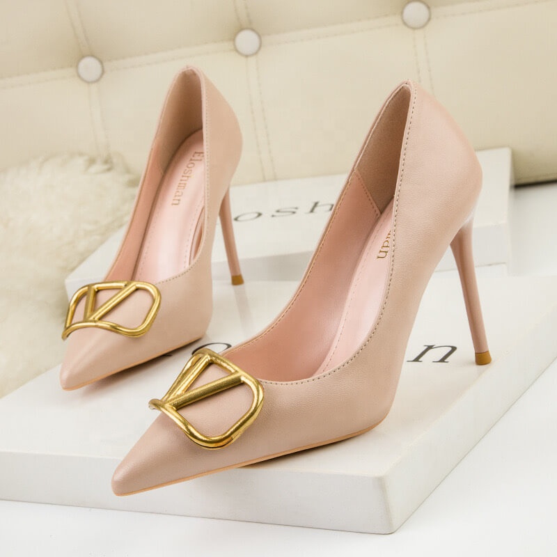 High Quality Designer Genuine Leather Multi Color Gold Sandals Heels For Ladies Women Pumps Dress Shoes Women's Luxury H