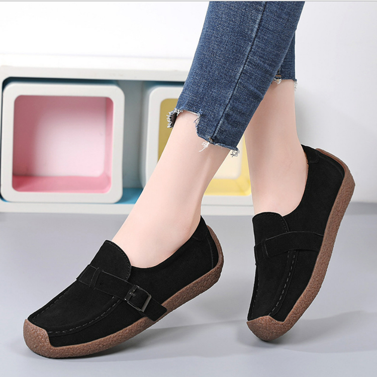 Woman's Flats Loafers Soft Genuine Leather Casual Shoe Big Size 35-44 Mocassin Boat Shoes for Women Hook Loop de mujer