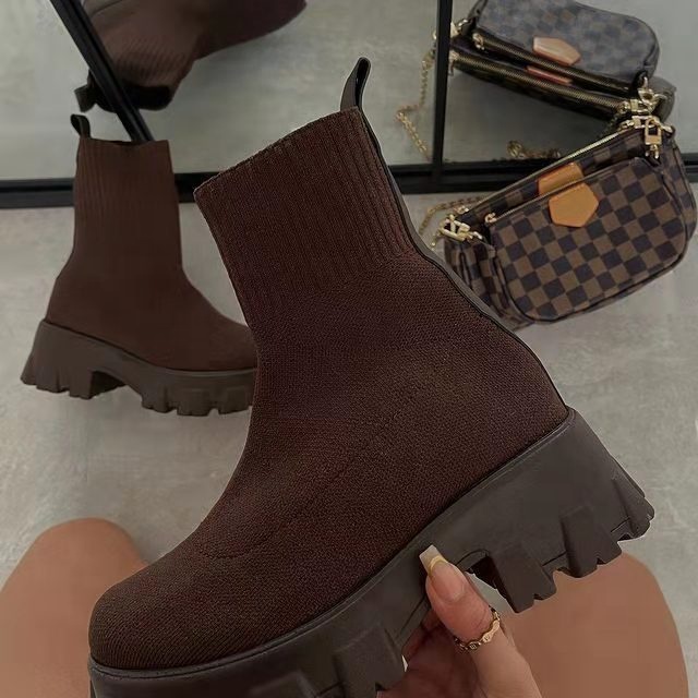 Women Stockings Lolita Ankle Fashion Rubber Rock Shoes Woman Boots Socks Heels Luxury Designer Clogs Platform Round Toe 