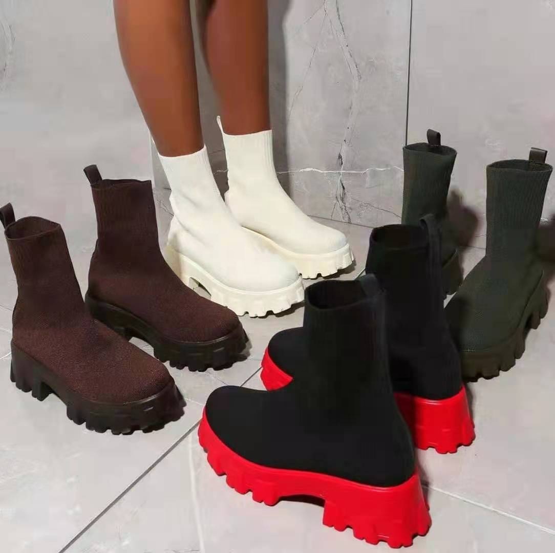 Women Stockings Lolita Ankle Fashion Rubber Rock Shoes Woman Boots Socks Heels Luxury Designer Clogs Platform Round Toe 