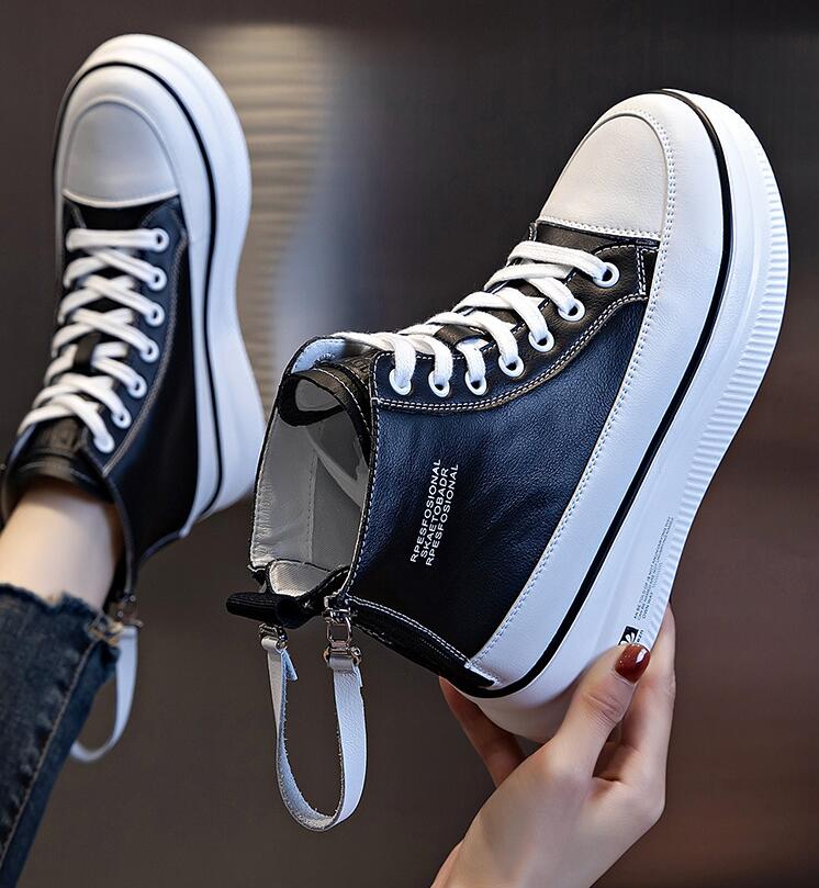 Leather boots women's autumn 2022 new women's boots flat-bottomed casual British style short boots women's mid-tube thic