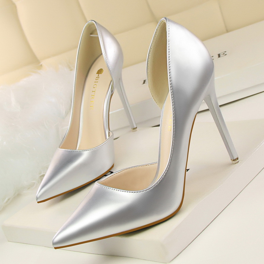 638-5 Trendy Simple Stiletto Office Ladies Heels Work Shoes PU Leather Slip-On Pointed Toed 10.5CM High Heels Shoes For 