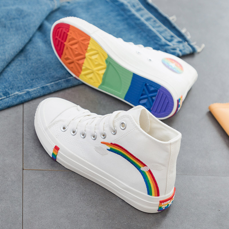 XRH  Casual   Sneaker Designer Shoes Unisex Embroidery Rainbow Canvas Shoes For Women Men New Styles