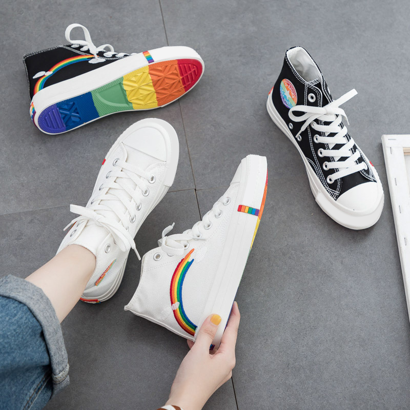XRH  Casual   Sneaker Designer Shoes Unisex Embroidery Rainbow Canvas Shoes For Women Men New Styles