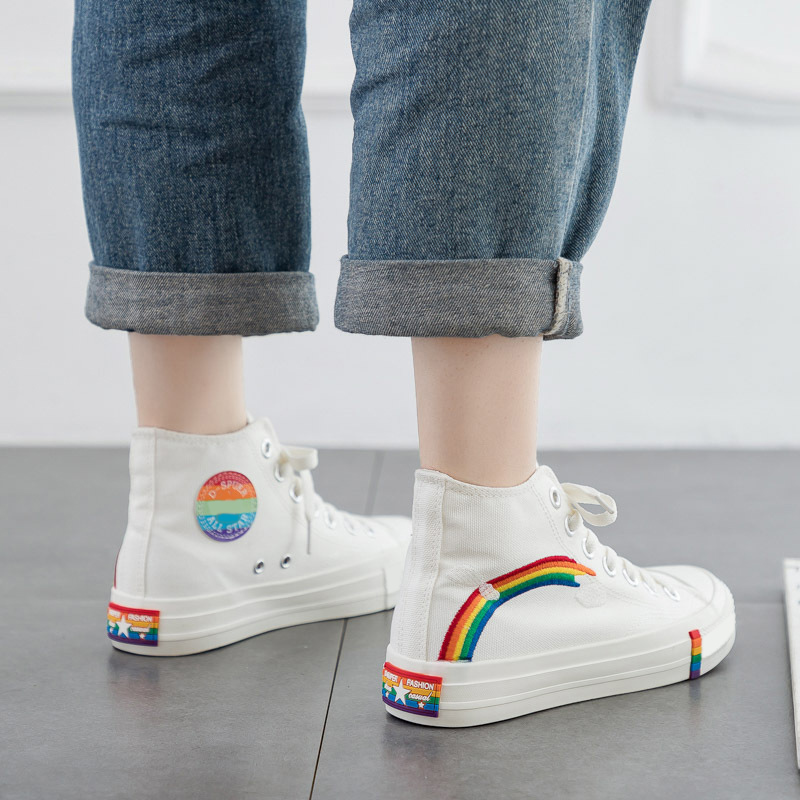 XRH  Casual   Sneaker Designer Shoes Unisex Embroidery Rainbow Canvas Shoes For Women Men New Styles