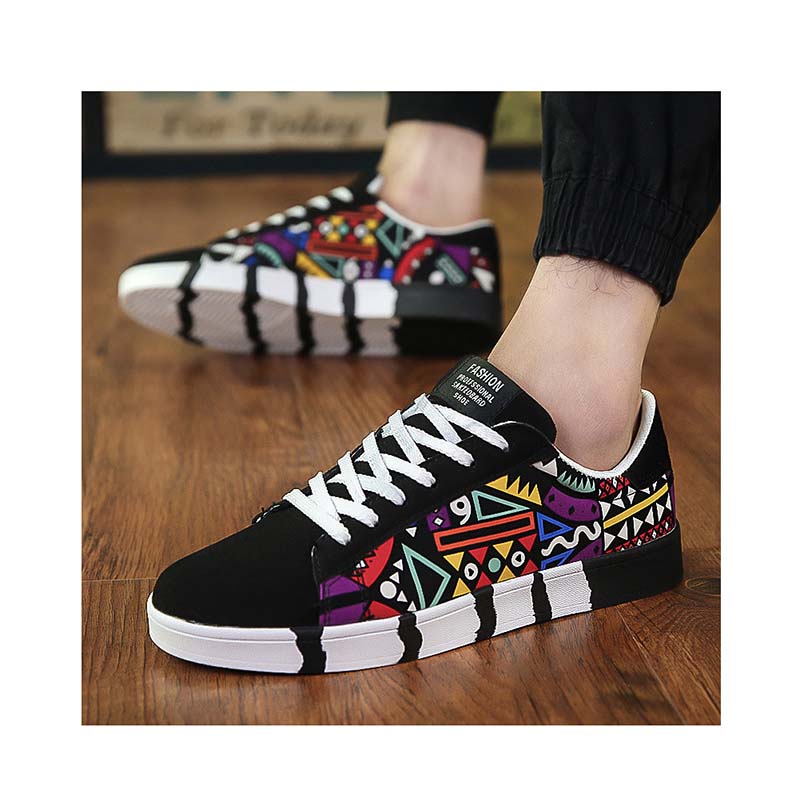 2022 Korean Version Top Sale Men Art Print Breathable Canvas Shoes Men's Casual Shoes For Male High Top Flats Board Shoe