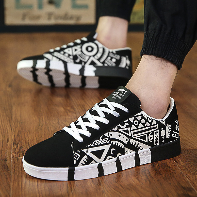 2022 Korean Version Top Sale Men Art Print Breathable Canvas Shoes Men's Casual Shoes For Male High Top Flats Board Shoe