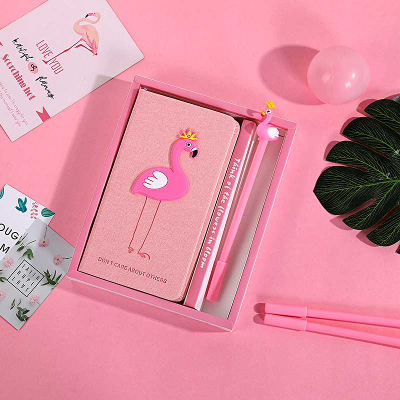 Kawaii Journal Stationery School Supplies Study Gift Tools Pink Flamingo Notebook Set Note Book  Pen Set Diary Day Plann