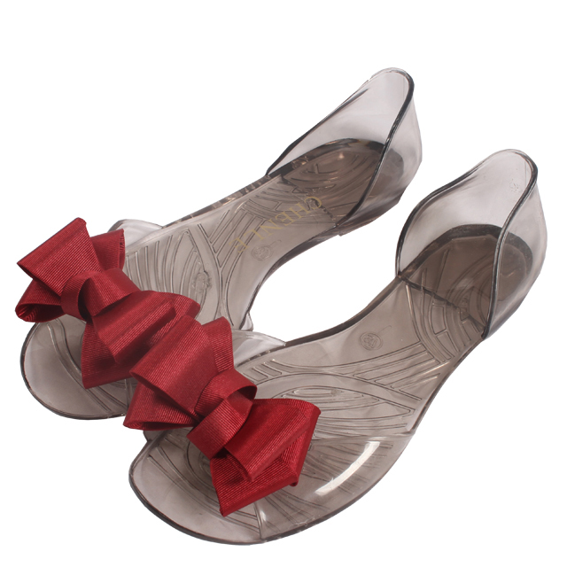   Hot Sale New PVC Women's Transparent Jelly Sandals Fashion Bow Fish Mouth Shoes Flats Casual Outdoors