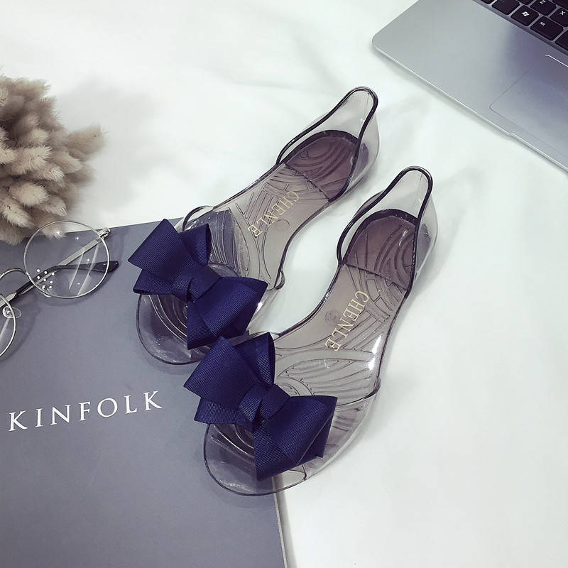  Hot Sale New PVC Women's Transparent Jelly Sandals Fashion Bow Fish Mouth Shoes Flats Casual Outdoors