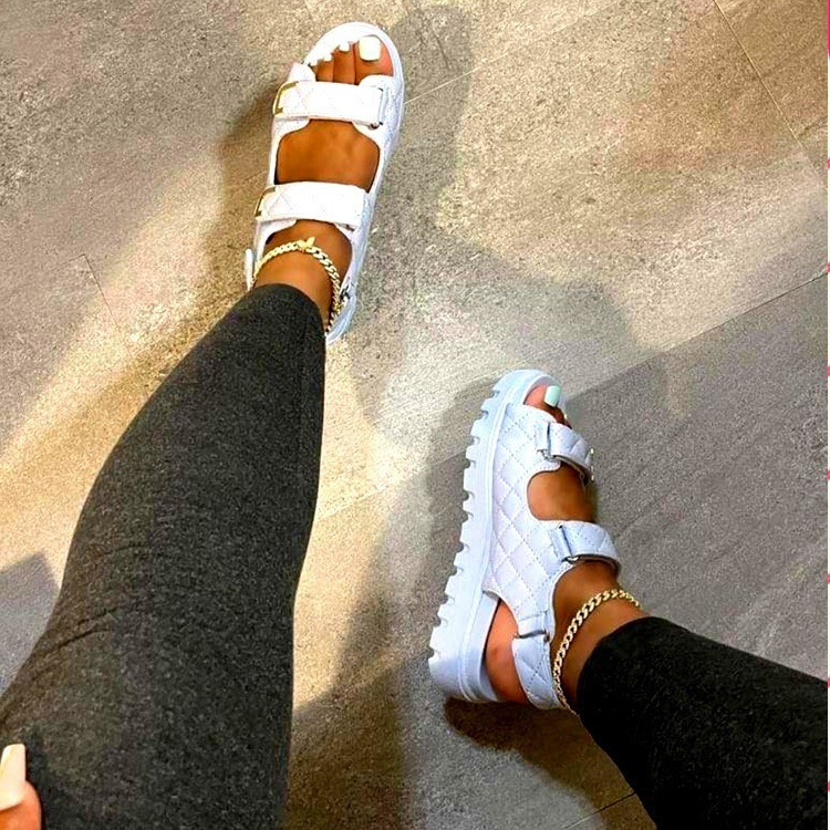 Summer Sandals Women Flats Platform Shoes Fashion Rhombus Lattice Casual Soft Bottom Ladies Sandals