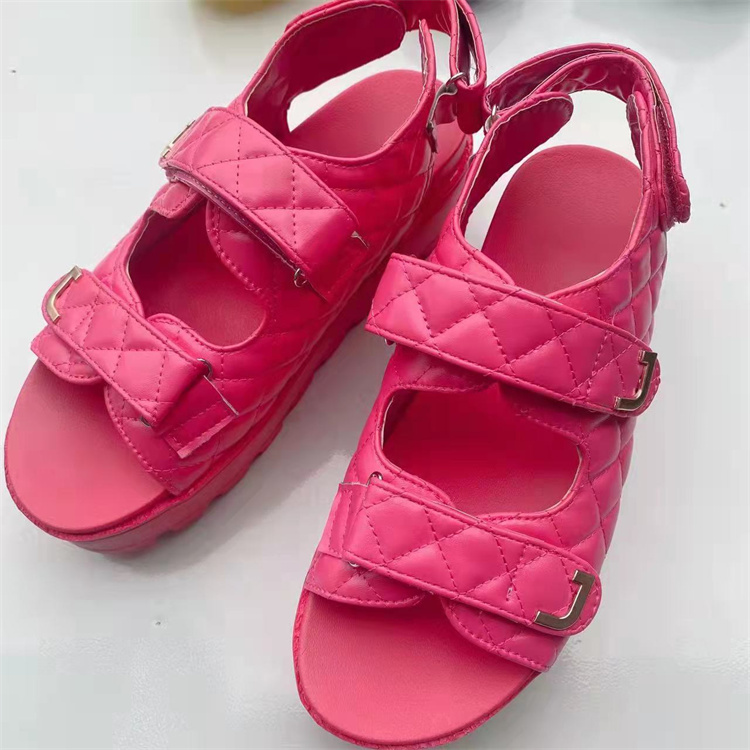 Summer Sandals Women Flats Platform Shoes Fashion Rhombus Lattice Casual Soft Bottom Ladies Sandals