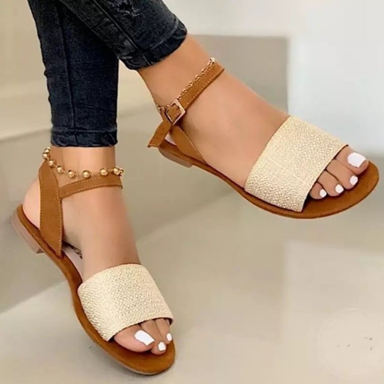 Classic Ladues New Design Lady Beautiful Korean Trending Woman Summer Platform Flats Wide Sole Flat Sandal