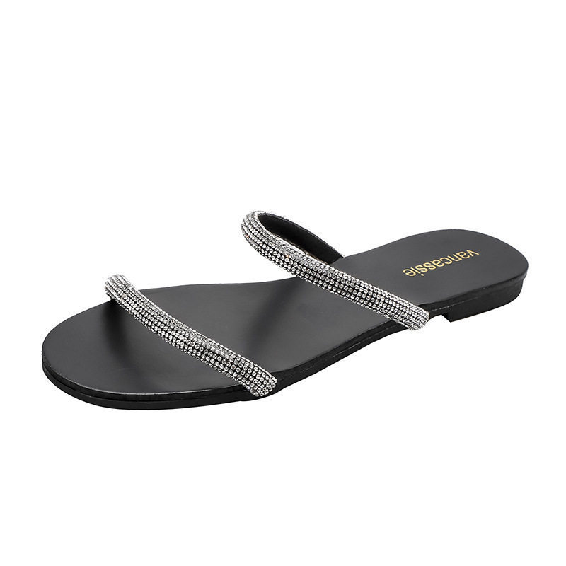 Woman's Sandals New Bling Rhinestones Flat Cross Sandalias Planas Ladies Flats Slides Shoes Summer