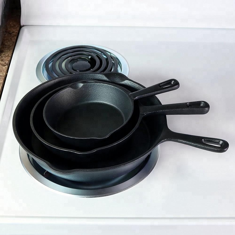 hot health classic 3 pcs cast iron preseasoned cookware fry pan set