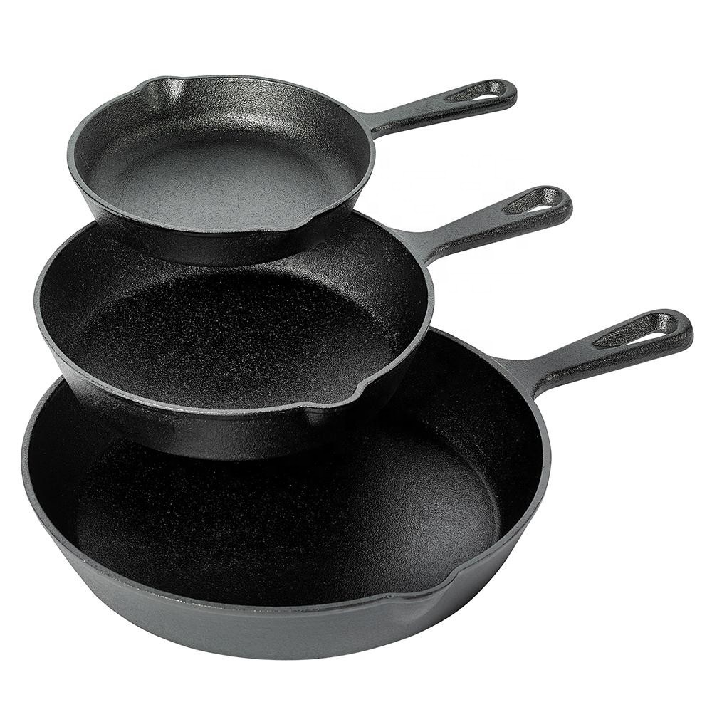 hot health classic 3 pcs cast iron preseasoned cookware fry pan set
