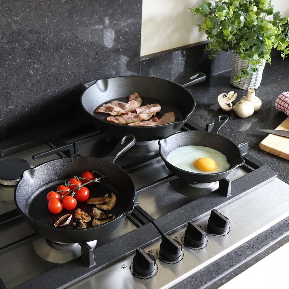 hot health classic 3 pcs cast iron preseasoned cookware fry pan set