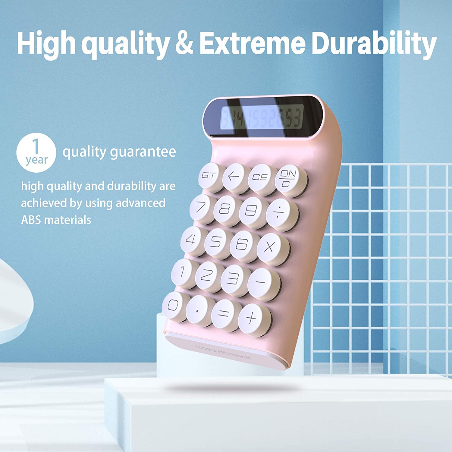 Mechanical Switch Calculator Handheld for Daily and Basic Office 10 Digit Large LCD Display (Pink)