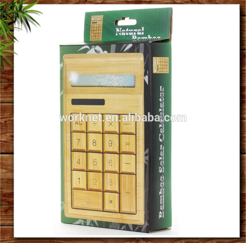 Shenzhen t new design gift item 18 keys solar powered bamboo wooden solar office calculator 12 digits