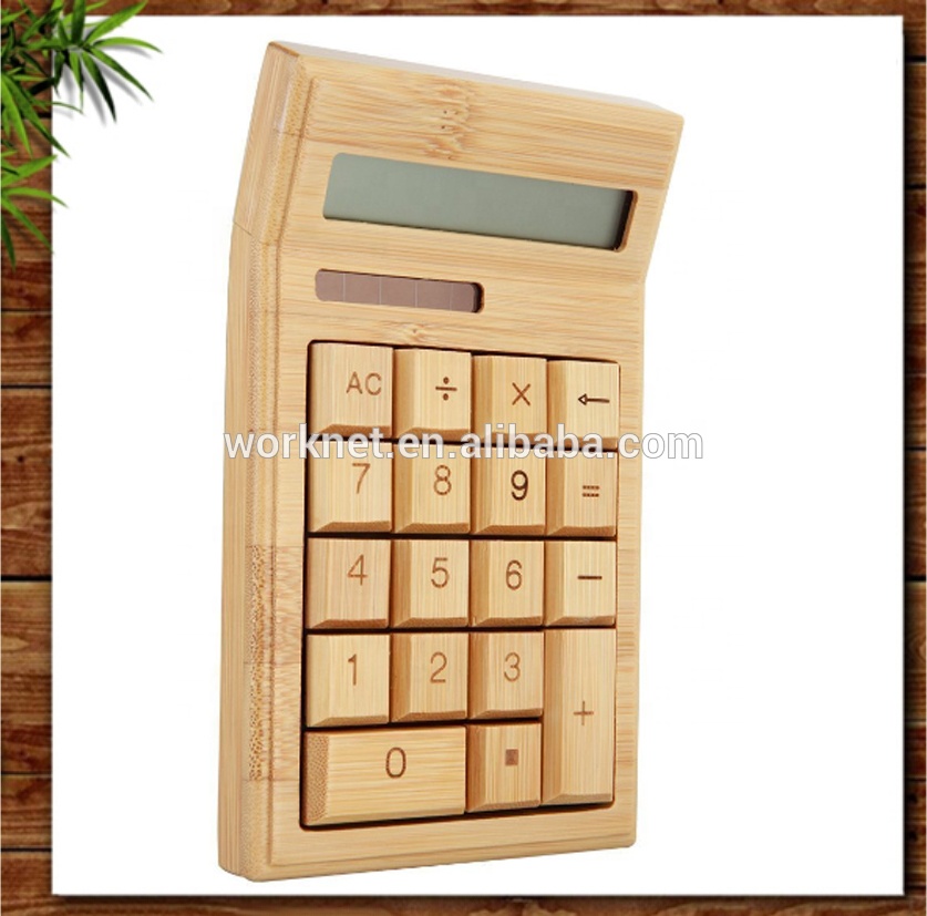 Shenzhen t new design gift item 18 keys solar powered bamboo wooden solar office calculator 12 digits