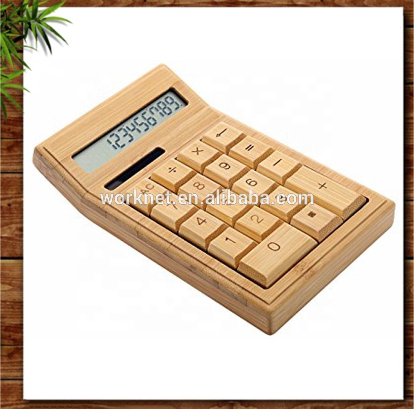 Shenzhen t new design gift item 18 keys solar powered bamboo wooden solar office calculator 12 digits
