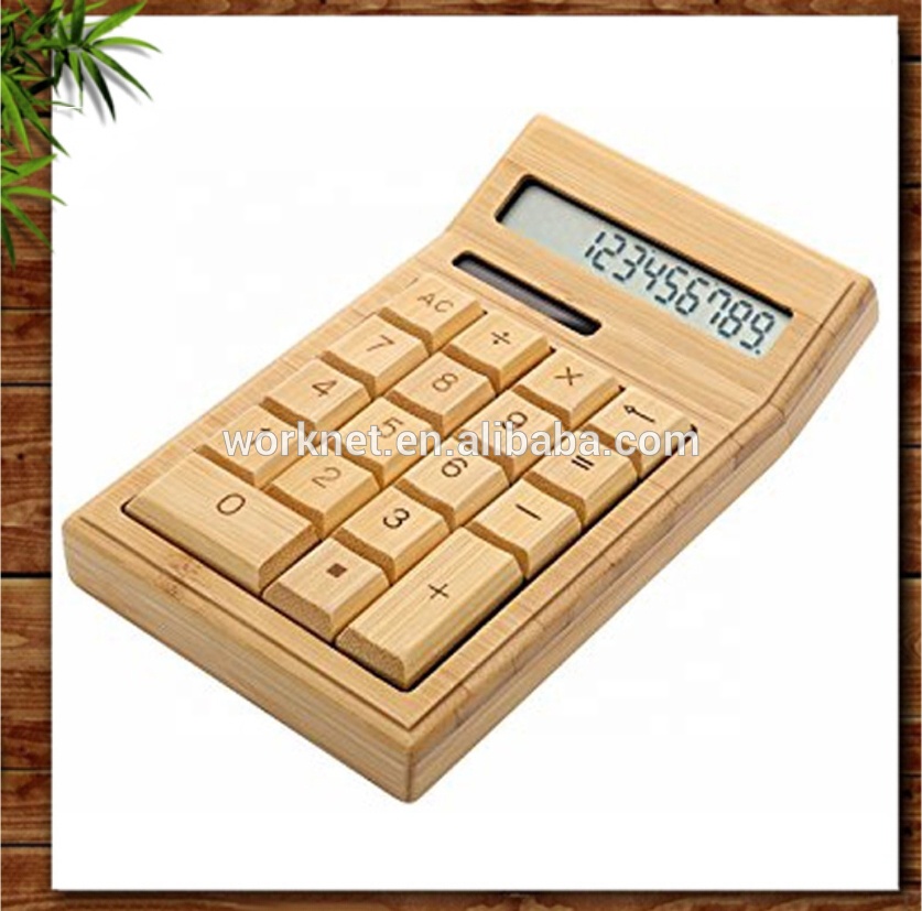 Shenzhen t new design gift item 18 keys solar powered bamboo wooden solar office calculator 12 digits