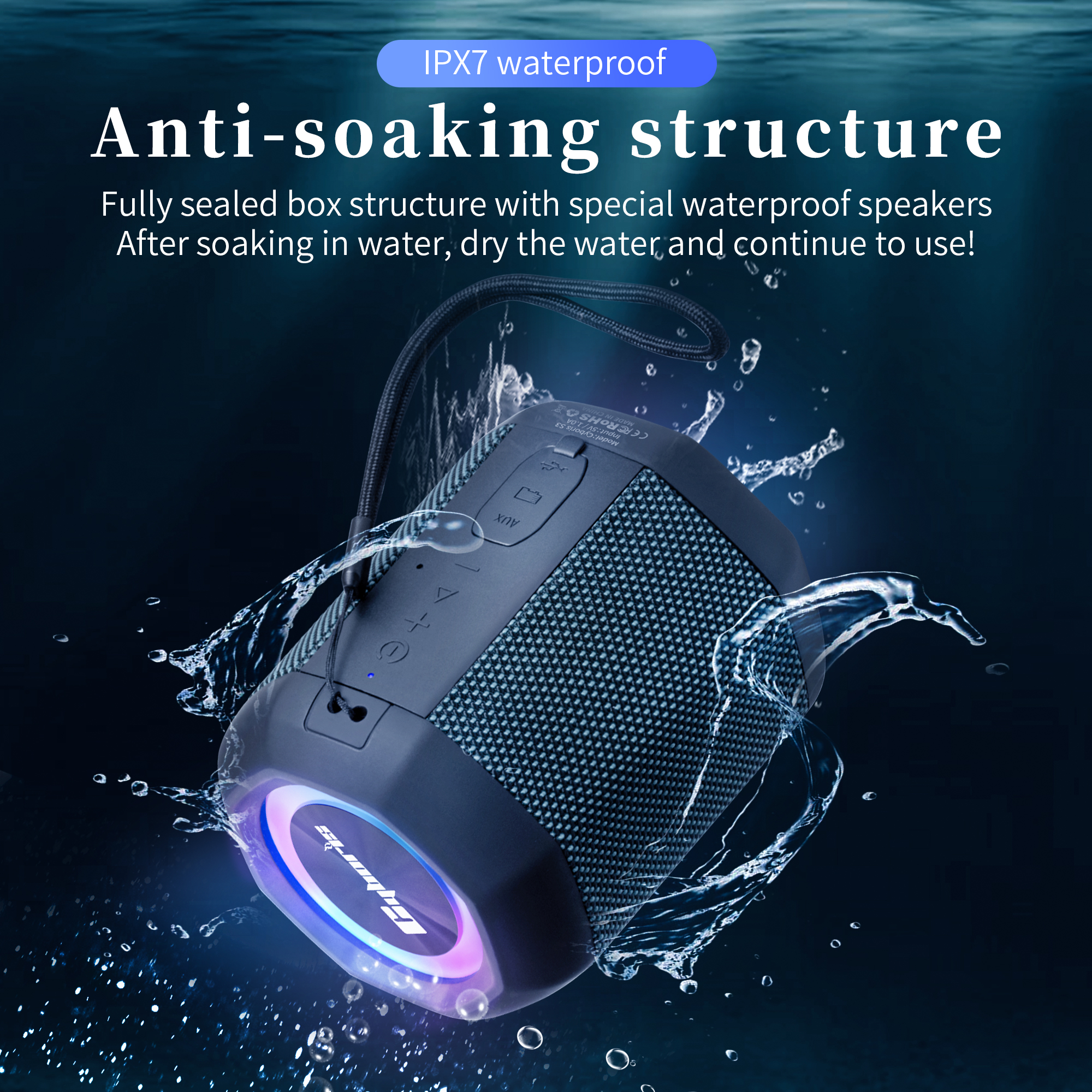 Cyboris TWS Speaker LED RGB Light Dual Sound Effect Stereo Boombox 15W Powered High Volume Speakers