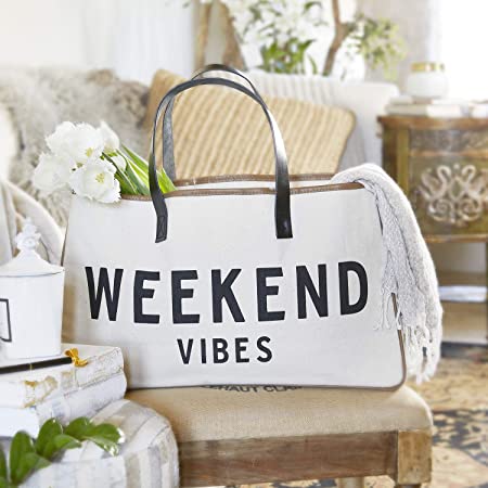  Printed Large Canvas Travel Weekend Getaway Summer Beach Tote Bag with Leather Handles