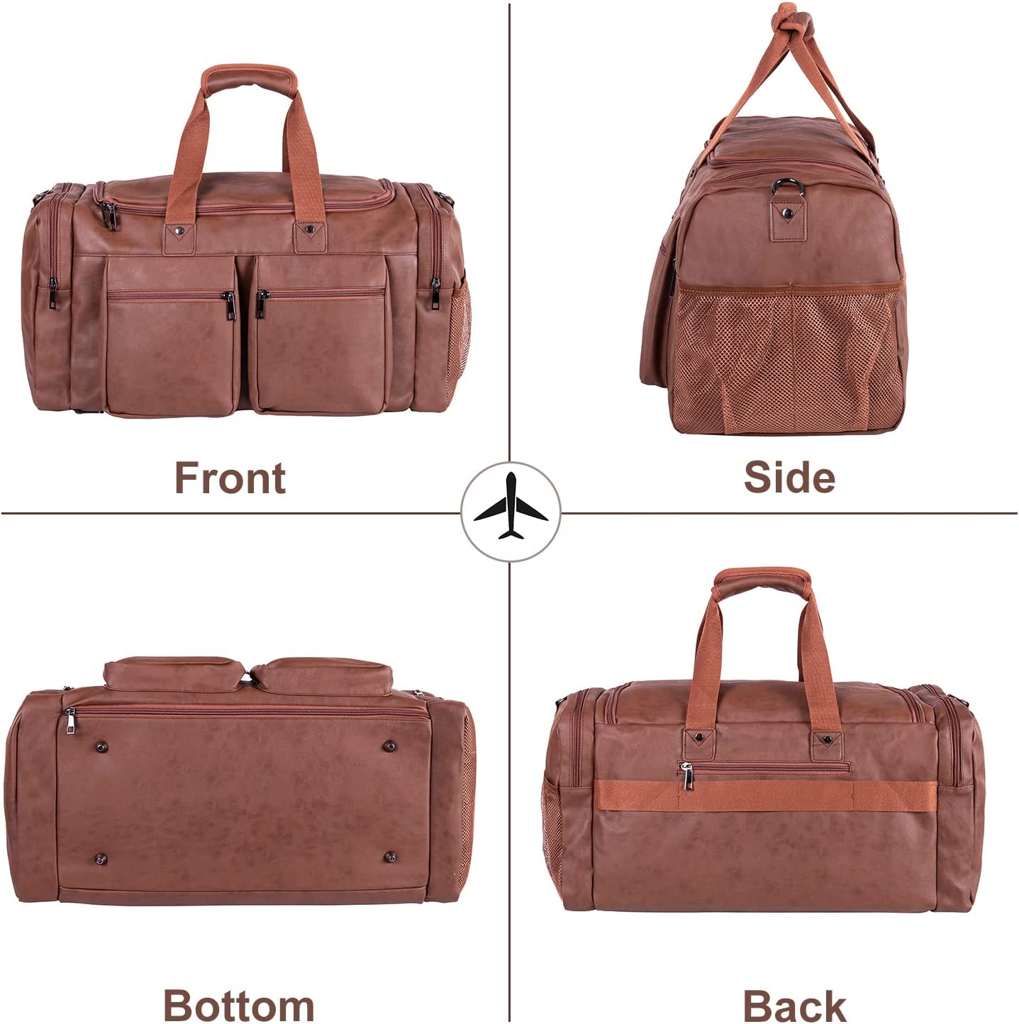 Leather Duffle Bag Weekender Bags  Leather Travel Duffel Bags Mens Leather Overnight with Shoes Pouch  