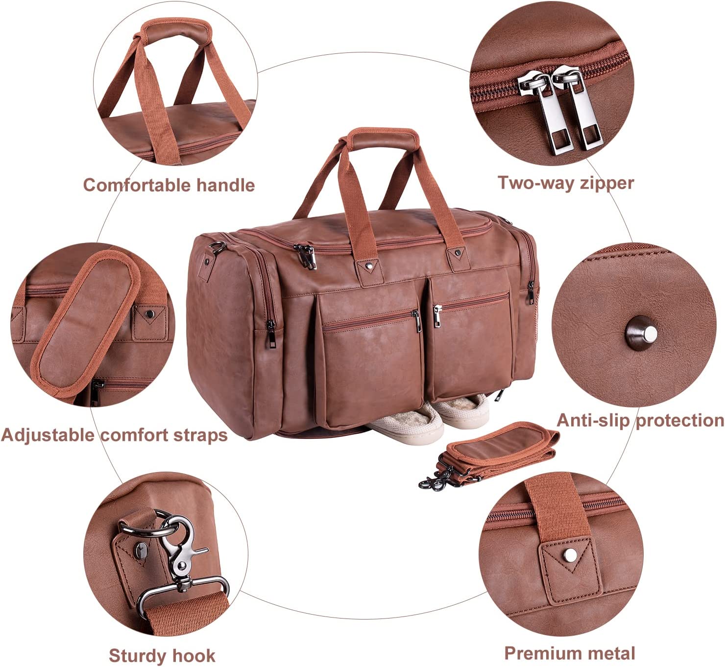 Leather Duffle Bag Weekender Bags  Leather Travel Duffel Bags Mens Leather Overnight with Shoes Pouch  